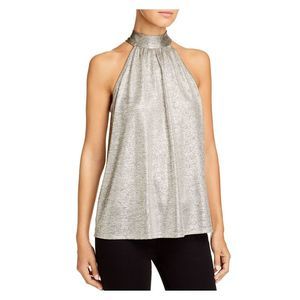 K & C Womens Silver Metallic Heather Sleeveless Tie Neck Top L